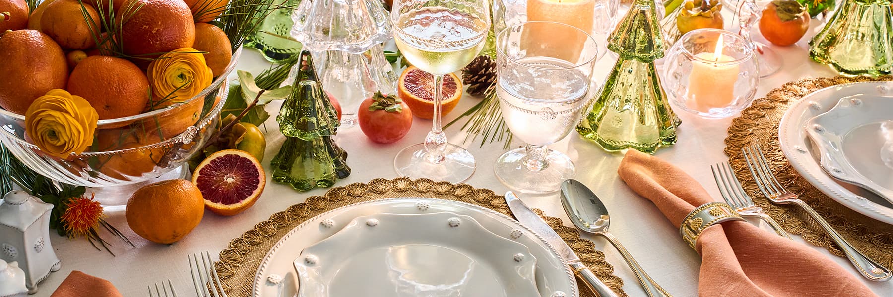 Berry and Thread plates and Puro glassware collection featured on a festive tablescape