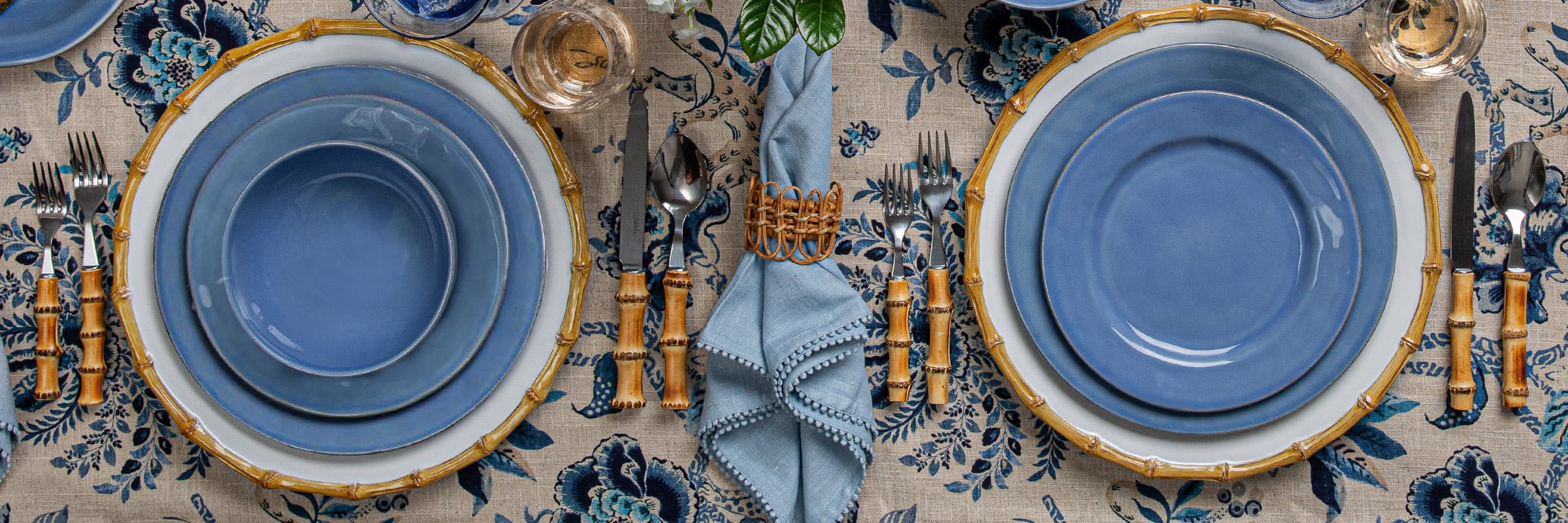 Puro Chambray Plates and Bowls featured in a place setting