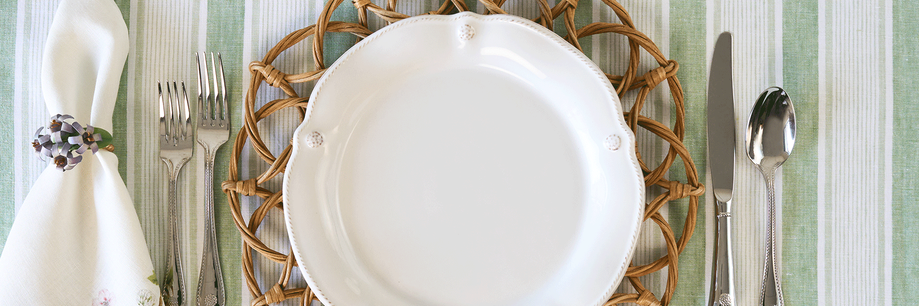 Moveable gif featuring variety of berry & thread, jardin du monde basil, and country estate flint plates.