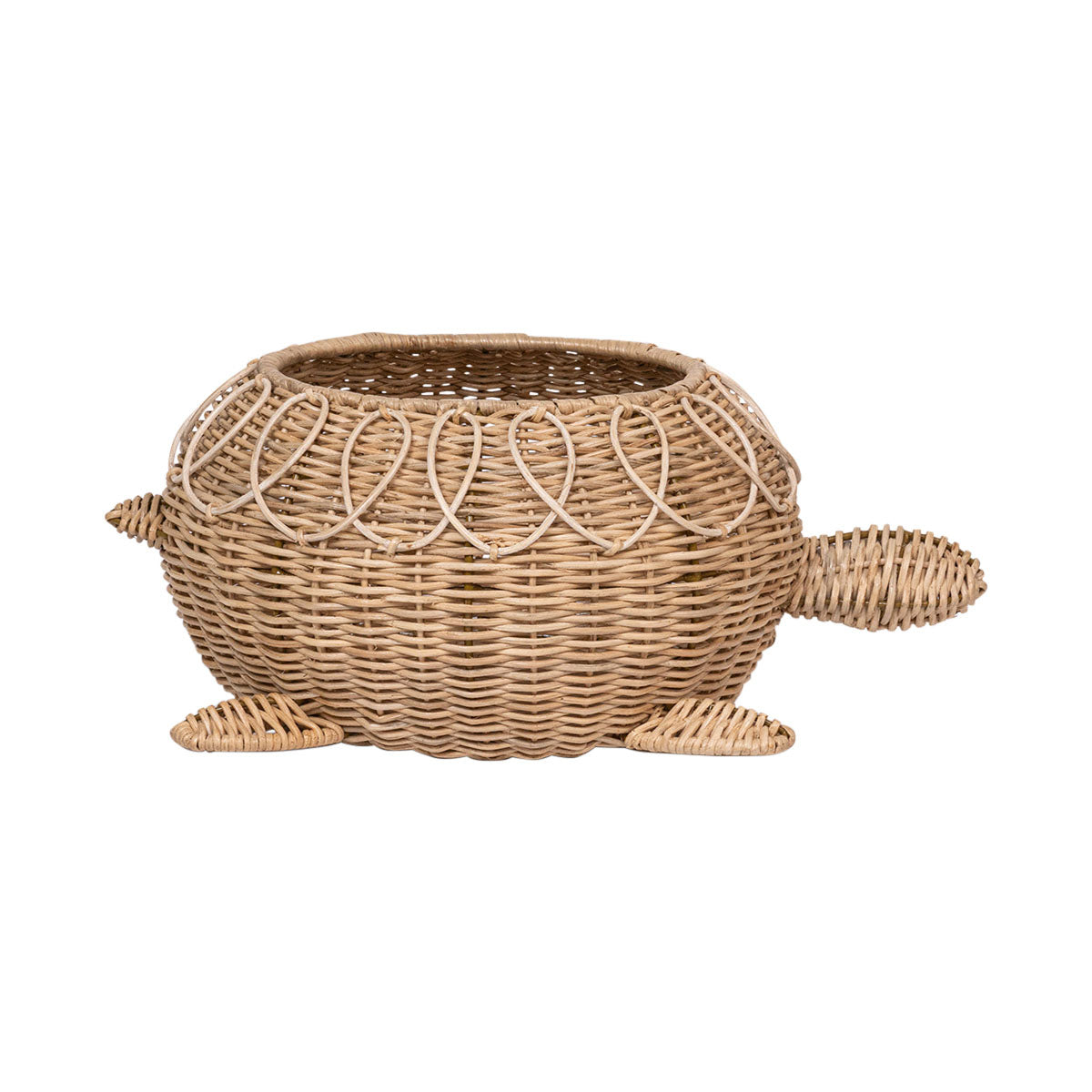 A symbol of wisdom and good luck, this hand-woven rattan turtle adds a splash of whimsy and natural texture to any space, designed for displaying houseplants, flowers or fruit.