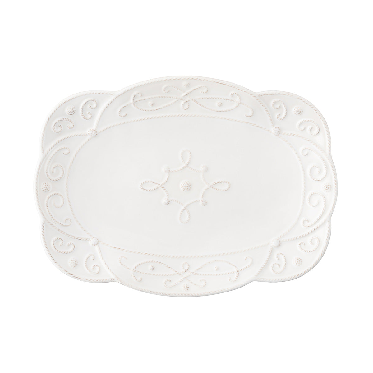From our Jardins du Monde Collection - Richly textural and elegantly clad in scrollwork and a sweeping silhouette - this versatile platter brings the enduring style of historic gardens to the table - and mixes seamlessly with other collections.