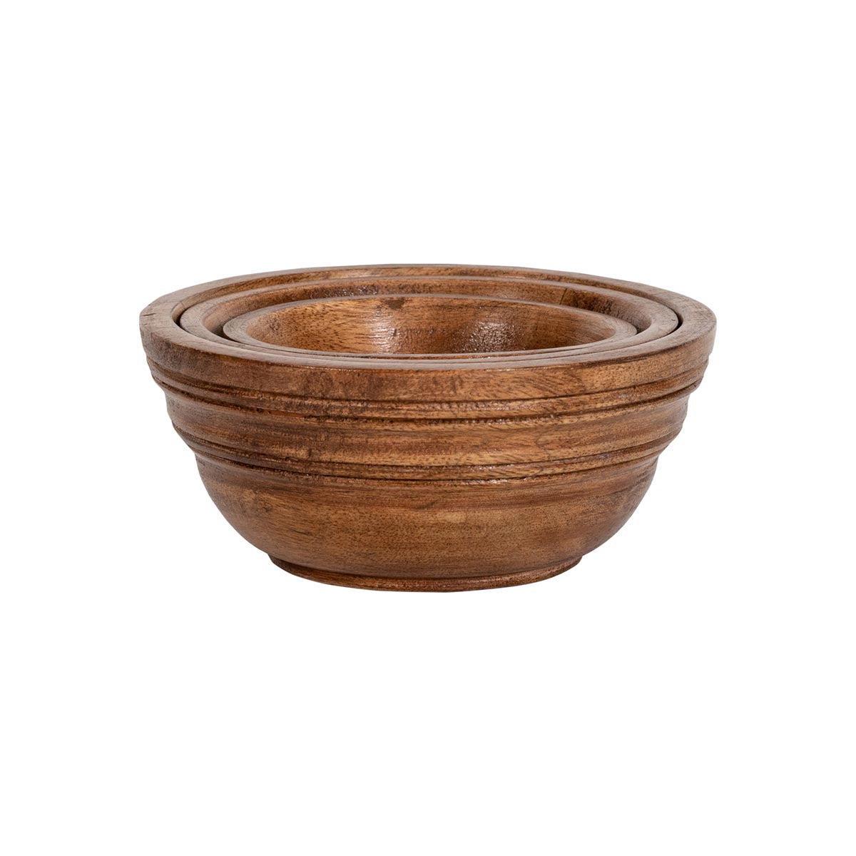 Space-efficient nesting bowls done in naturally beautiful, hand-turned mango wood to infuse texture, warmth, and easy elegance to any setting. Perfect for sides, snacks, appetizers, and sweets, and especially lovely when paired with our Bilbao Wood spreading knives and spoons to complete the look.