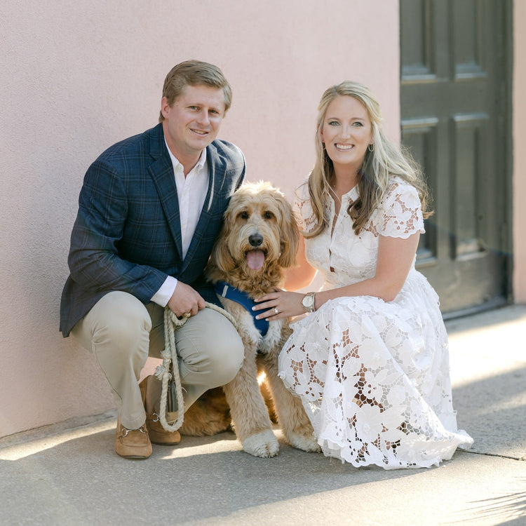Alyssa and York engagement photo with their dog.