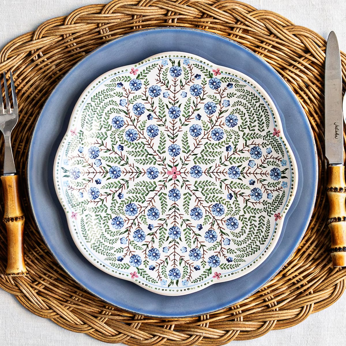 Puro Chambray Dinner Plate and Ville Seville Salad Plate stacked