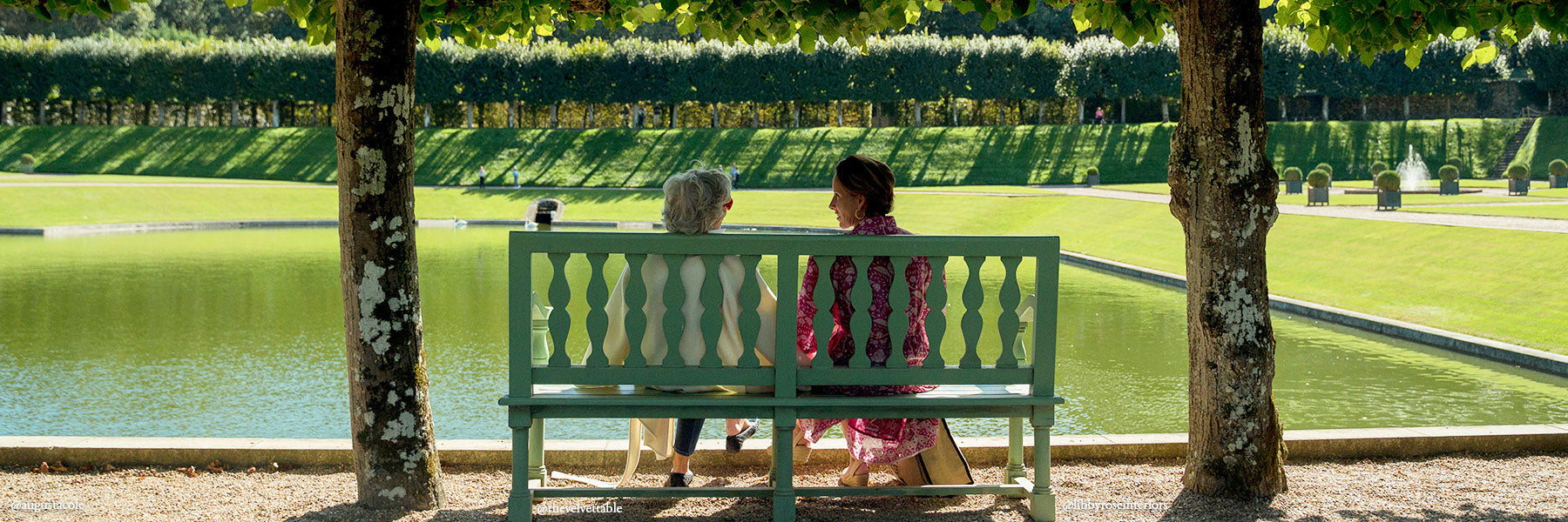 Capucine De Wulf Gooding & her mother sit at a bench reflecting on her mother's garden and the best metaphor for mothering is gardening.