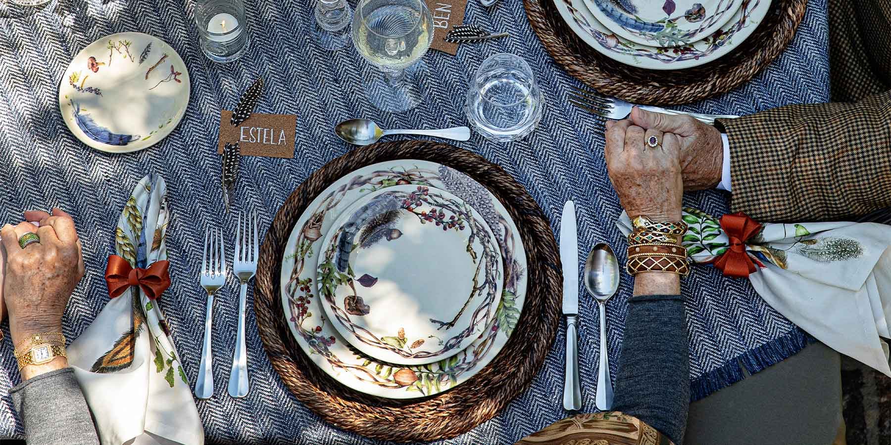 Holding hands before Thanksgiving feast.