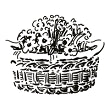 Illustration of a basket of flowers.