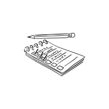 Checklist and pencil illustration.