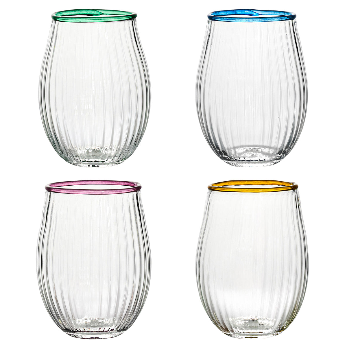 4 assorted stemless wine glasses Juliska Nell Multi Stemless Wine Glass Assorted Set of 4