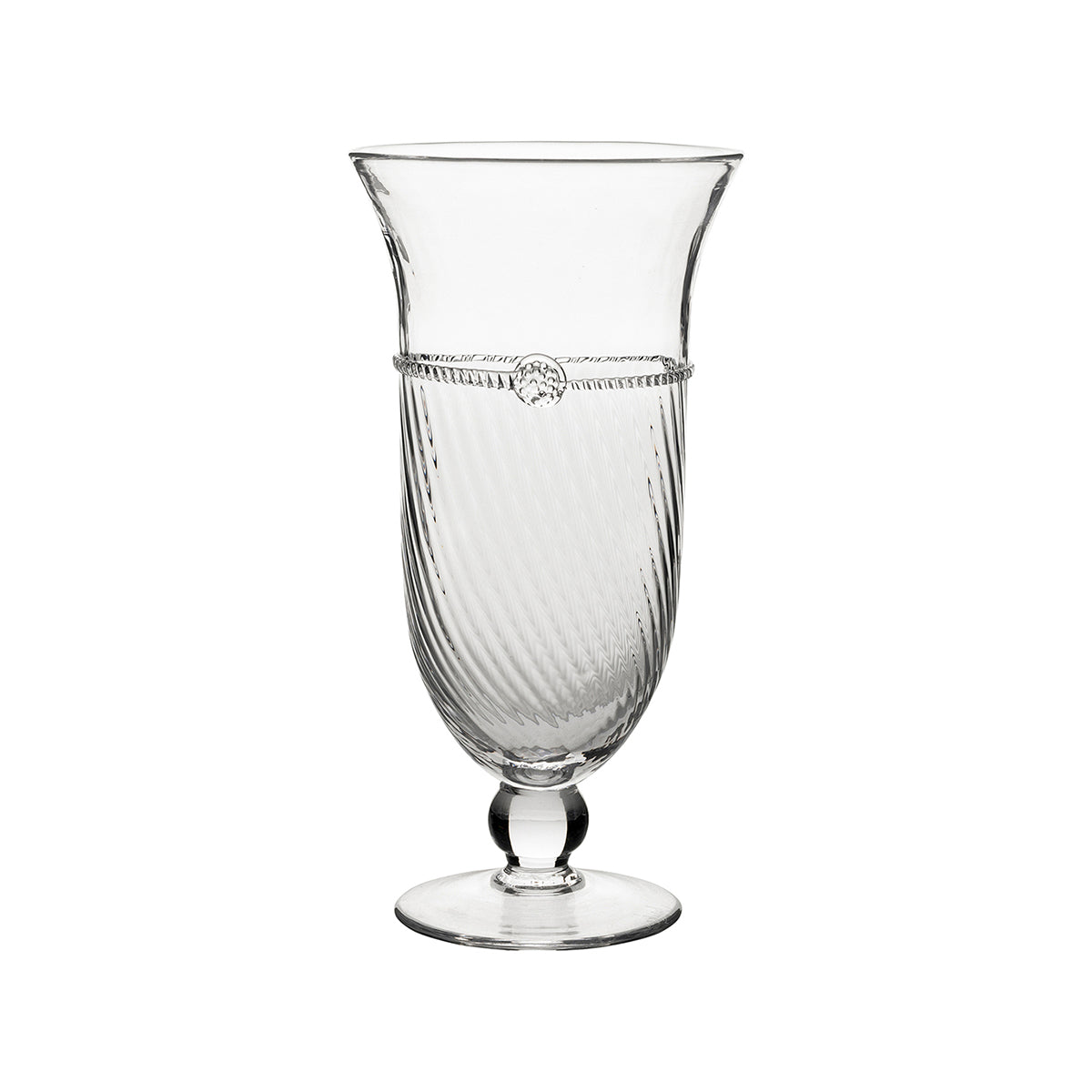 From our Graham Collection - A few languid stems of your most perfect blooms will compliment the diaphanous beauty of this graceful vase that boasts a cascade of optic glass, with a pattern on the bias, atop an elegant foot. This classic shape is a perfect for statement bouquets.