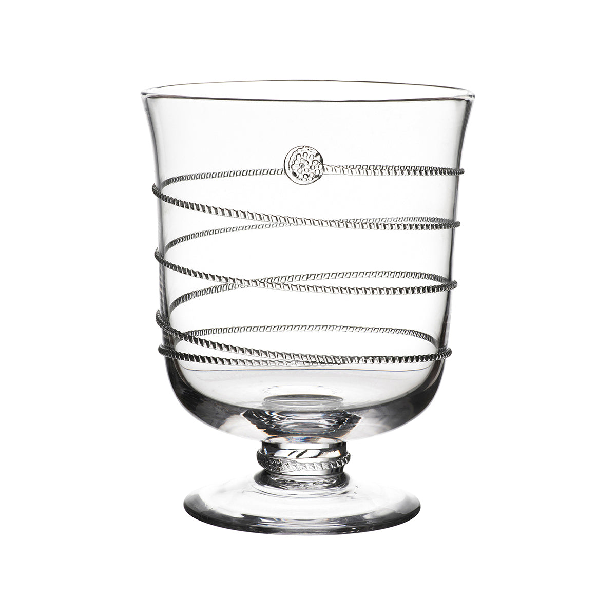 From our Amalia Collection- Let dancing candlelight set the scene for a romantic night with this hurricane, which can also be used as a vase for fresh floral arrangements. Our most prolific Bohemian glass collection features an iconic spiral threaded design ascending from its base accented with our signature berry.