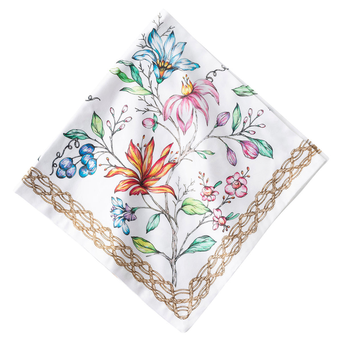 Inspired by a lush European countryside, this collection showcases an enchanting floral pattern on a 100% cotton, digitally printed napkin.