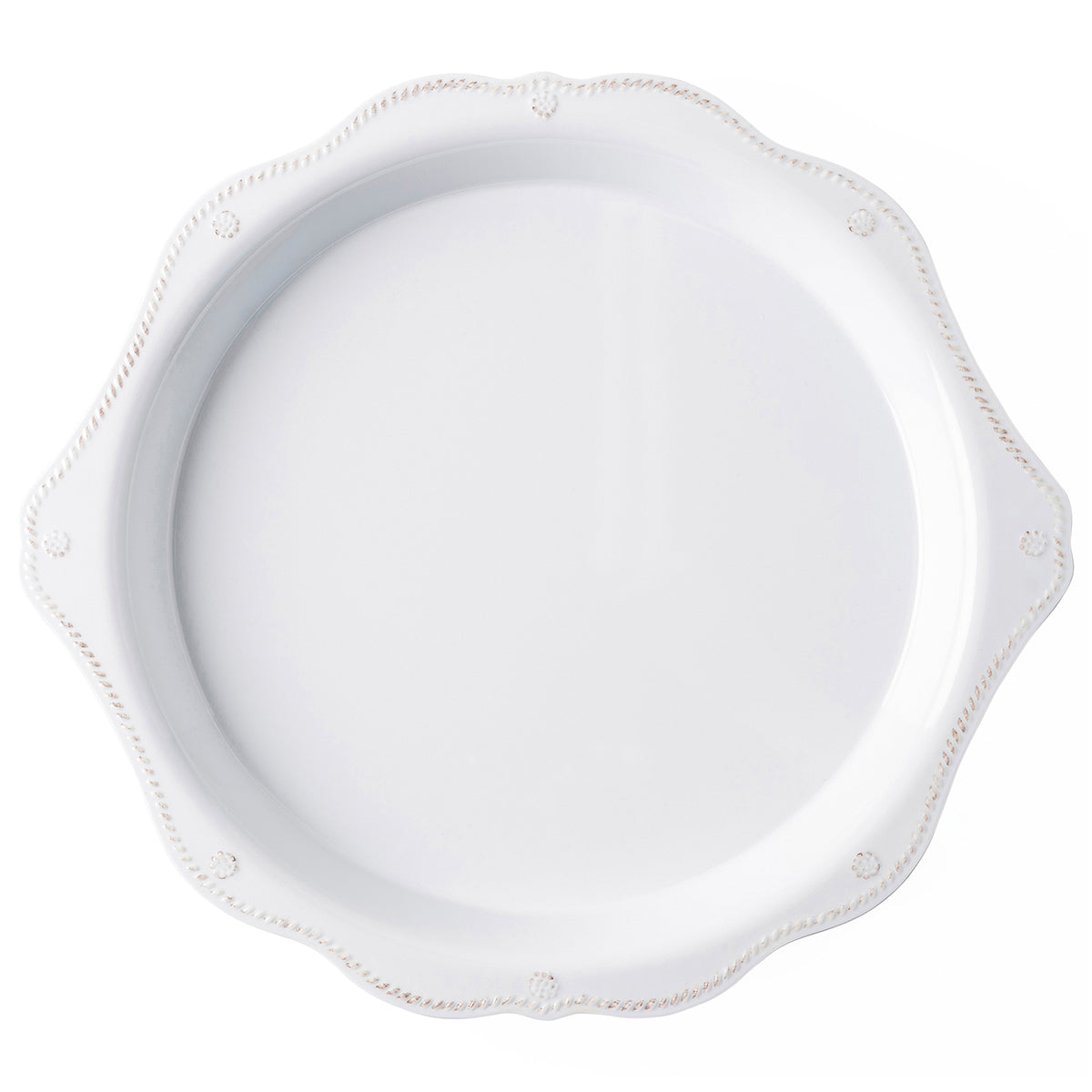 From our Berry & Thread Al Fresco Collection, this durable serving platter with flirty scalloped edge can hold everything from deviled eggs and cheese & crackers to cookies and chocolate covered strawberries, all thanks to its both shape and 17" diameter.