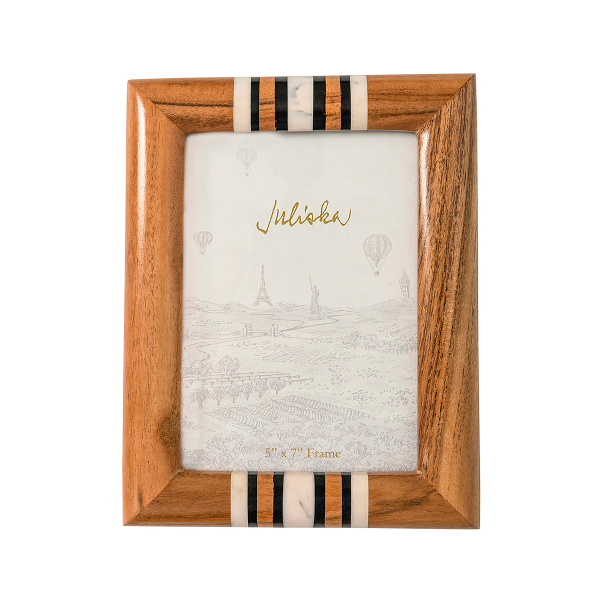 Warm and welcoming hand-turned acacia wood is accented with chic black and white stripes of hand-applied resin - making these handsome frames a naturally beautiful way to display your most treasured moments.Â