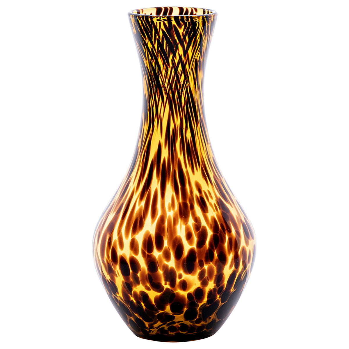 This richly hued tortoiseshell carafe features a translucent brown body and dark specks that will be a handsome addition to any dining table or to leave on a guest room table.