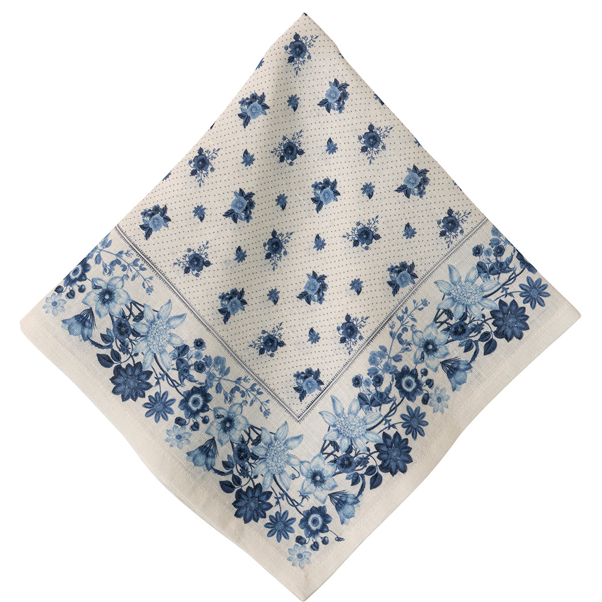 An irresistibly charming nod to traditional handkerchiefs from Provence, these bucolic and beautiful blooms are printed in chic chambray blue hues, making them perfect for everything from barefoot picnics to elegant suppers under the stars. Made of 100% gorgeous Italian linen, these heirloom-quality napkins set a sophisticated scene anywhere - and can be blissfully tossed into the washing machine afterwards and air dried.Â
