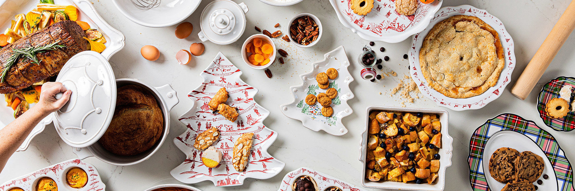Holiday bakeware with yummy treats.