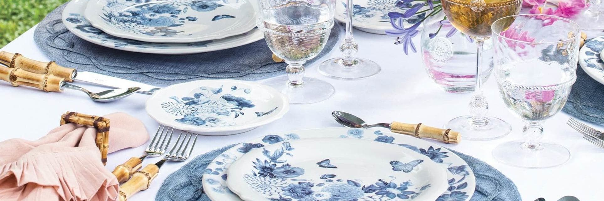 Chambray blue and white and pink make the perfect spring table.
