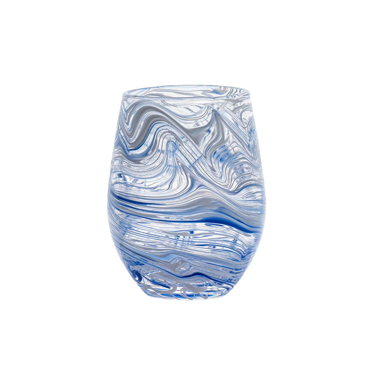 Like swirling water and the decorative pages of Florentine leather-bound books, this marbled wine glass adds an eclectic splash to your everyday table with its captivating motif in soft sea glass hues of white, blue, and green for a joyful pop of color. These chic vessels add a super stylish layer to cocktail hour and place settings - the abstract pattern mixes beautifully with everything.