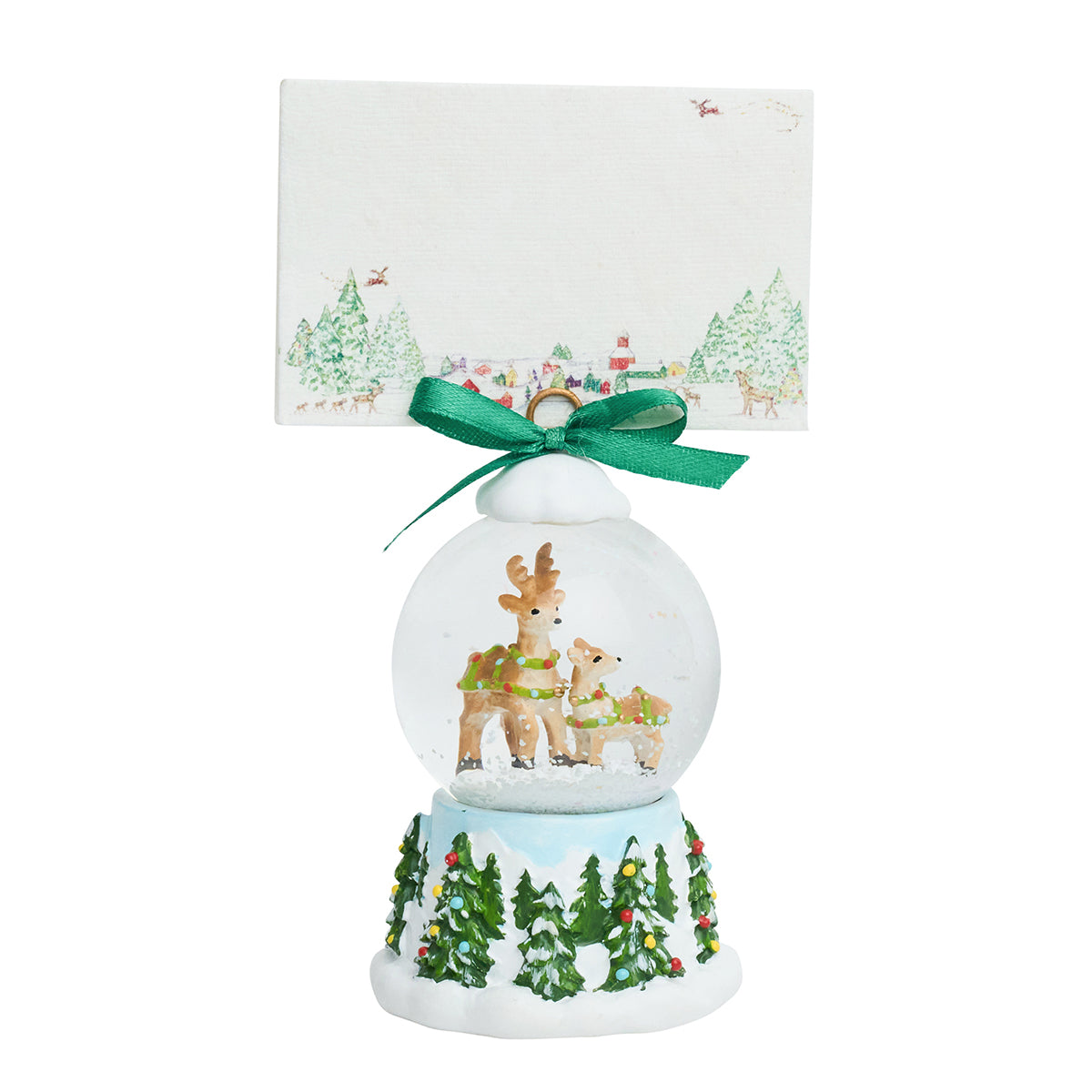 Berry & Thread North Pole Reindeer Snow Globe Place Card Holder - styled table setting view