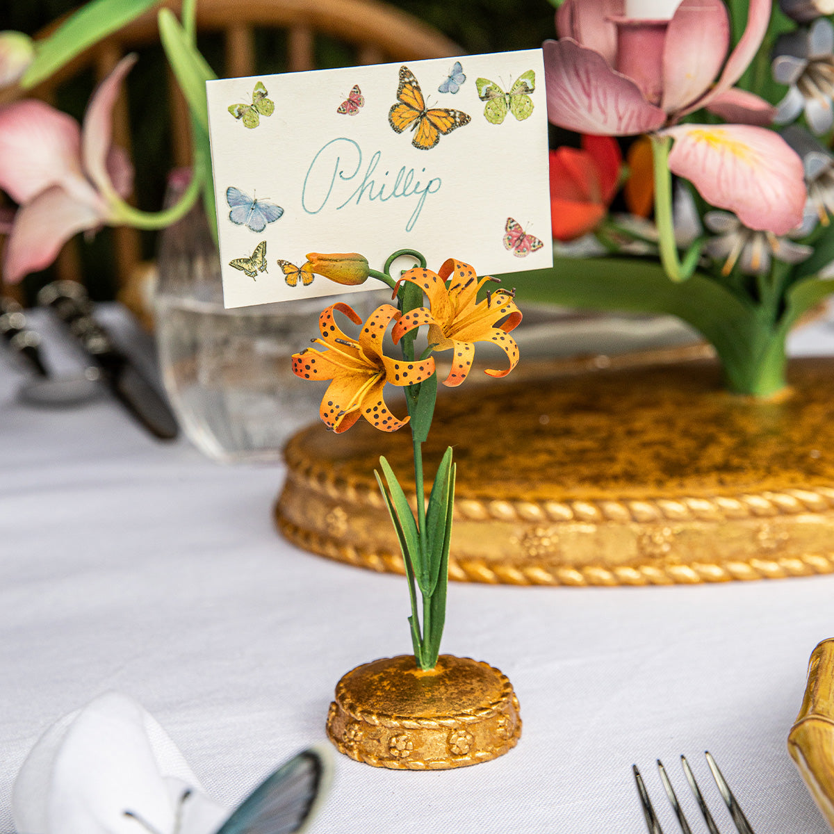 Meadow Walk Tiger Lily Place Card Holder - Orange – Juliska