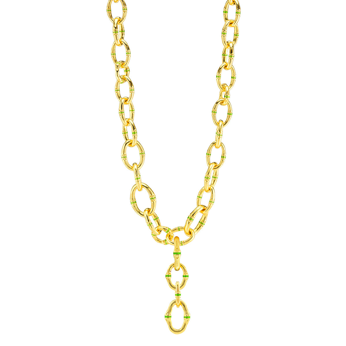 Bangkok Bamboo Link Necklace, 18" - Gold/Green Enamel