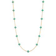 This dainty, double-sided station chain necklace is a vision in bright, gleaming gold and turquoise blue, interspersed with our clever double-sided clovers that playfully flip throughout the day—from turquoise clovers with golden berry centers to golden clovers with turquoise centers. Wear it long or doubled around your neck for a layered look.