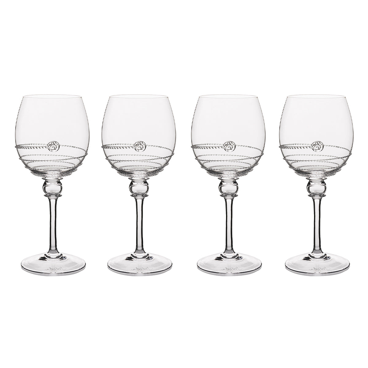 Four fabulous Amalia glasses, festooned with our iconic uplifting swirl and buttoned with a solitary berry upon a statuesque stem, to pair perfectly with all of your whites, rosés, and spritzes. Packaged in our signature Juliska gift box for an elegant presentation.