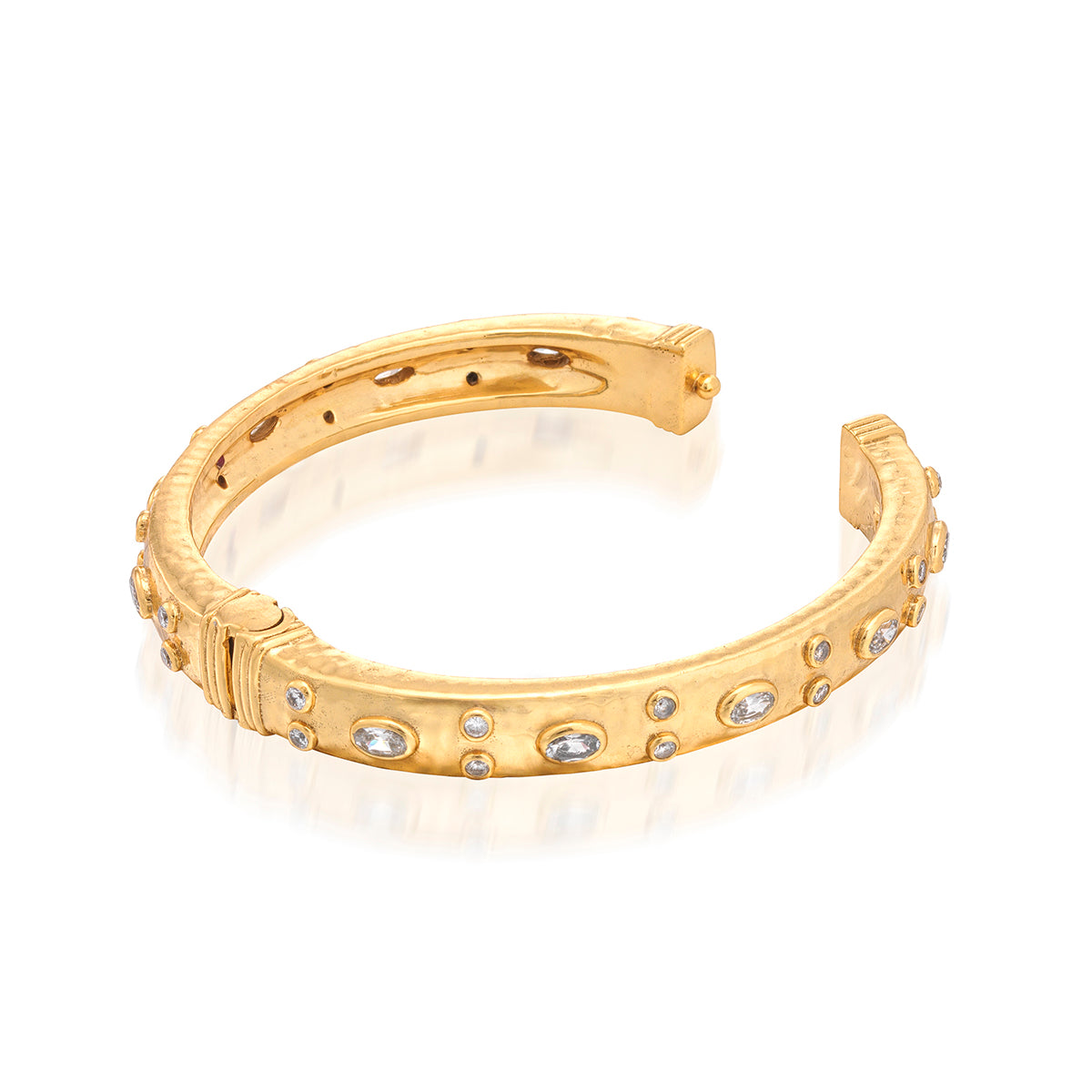 Maharani Hinged Bangle - Clear Cubic Zirconia detail of opened bracelet