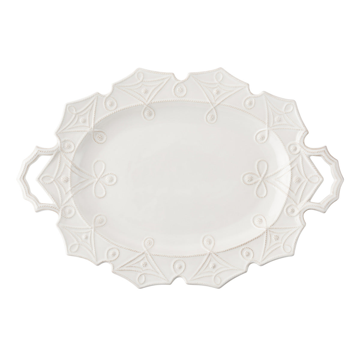 From our Jardins du Monde Collection - Elegant angularity reminiscent of the precisely ordered hedgerows of historic gardens adorn this handsome platter. Generous handles make for effortless serving of your holiday roast, though you may want to showcase this artistic piece year round in your sideboard.