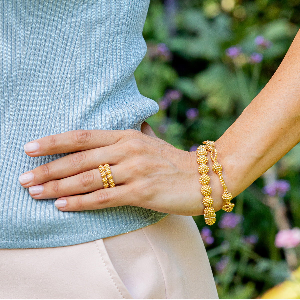 Berry Bead Bracelet 7in 2in Gold, alternate angle