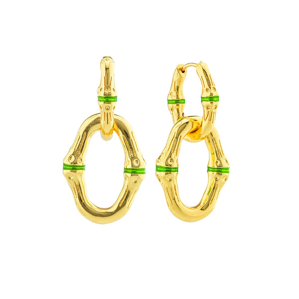 Bangkok Bamboo Link Earrings - Gold/Green Enamel – Juliska