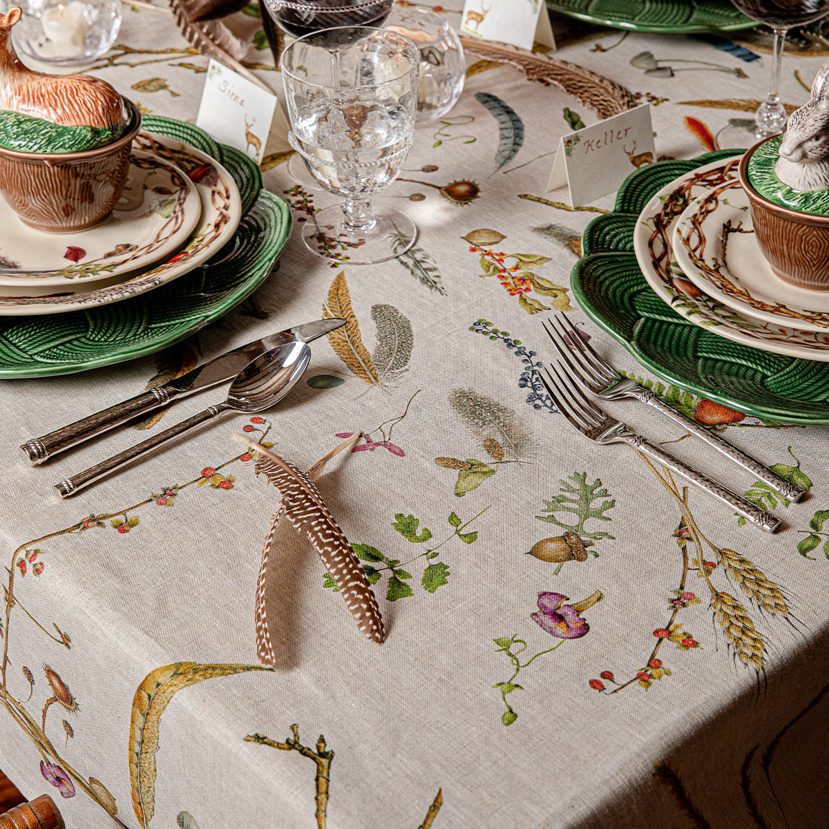 Forest Walk 60" x 120" Tablecloth - Multi - styled table setting view
