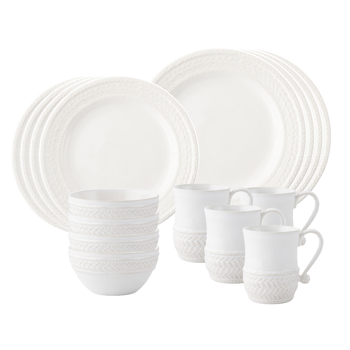 16 piece place setting in whitewash.