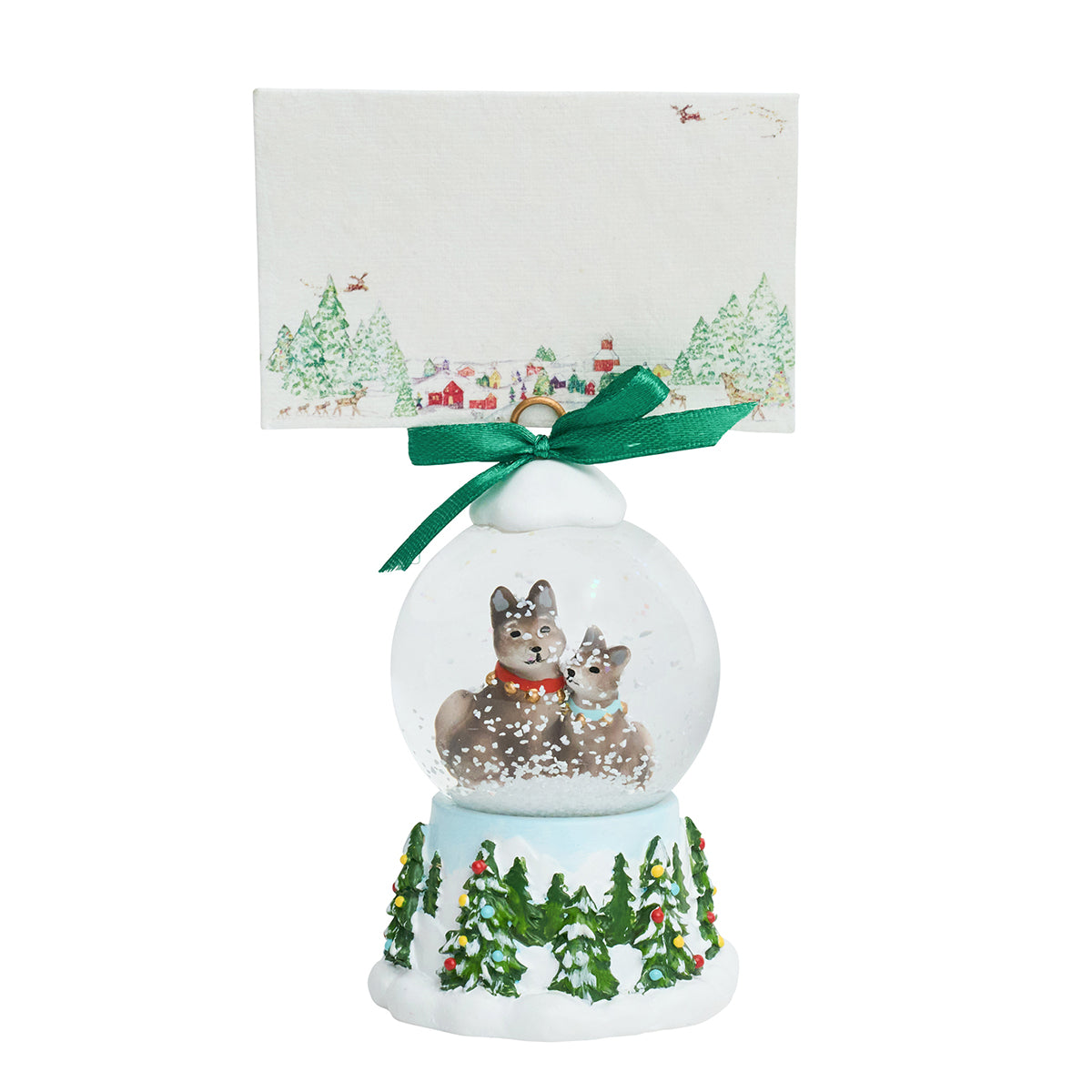Berry & Thread North Pole Husky Snow Globe Place Card Holder - styled table setting view
