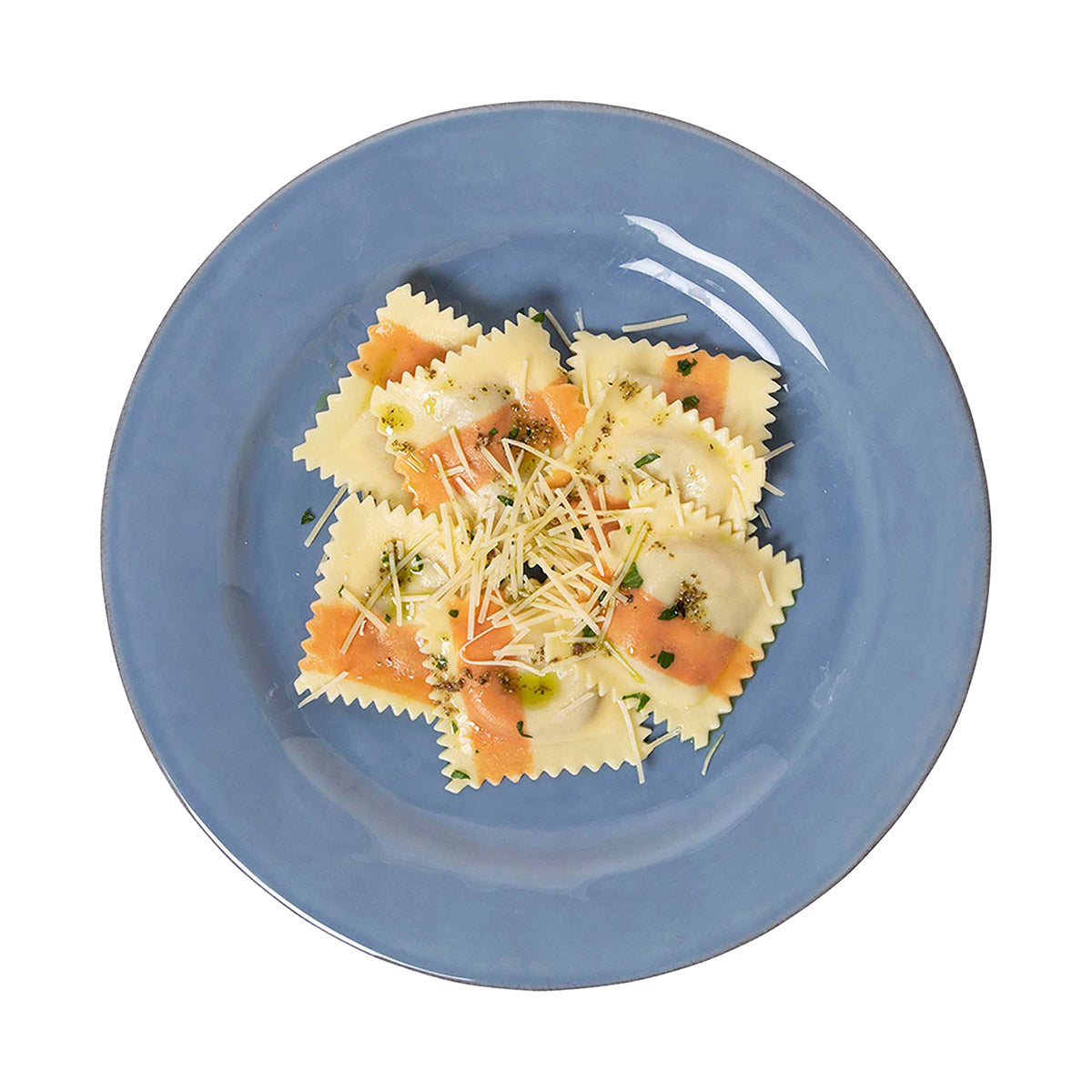 Puro dinner plate in chambray blue by Juliska, styled table setting view