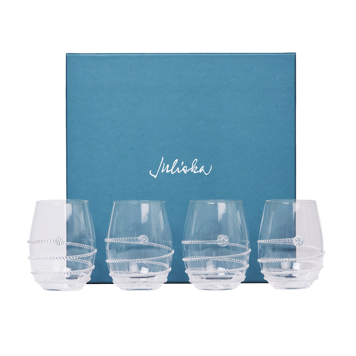 Amalia Stemless White Wine Glass Set/4 - styled table setting view