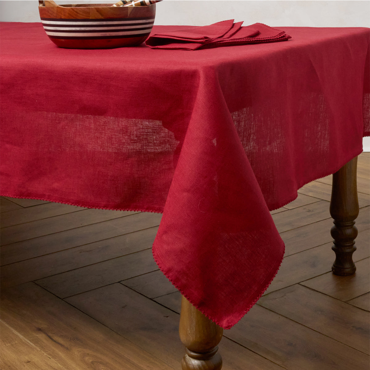 Berry Scallop 60" x 120" Tablecloth - Ruby - styled table setting view