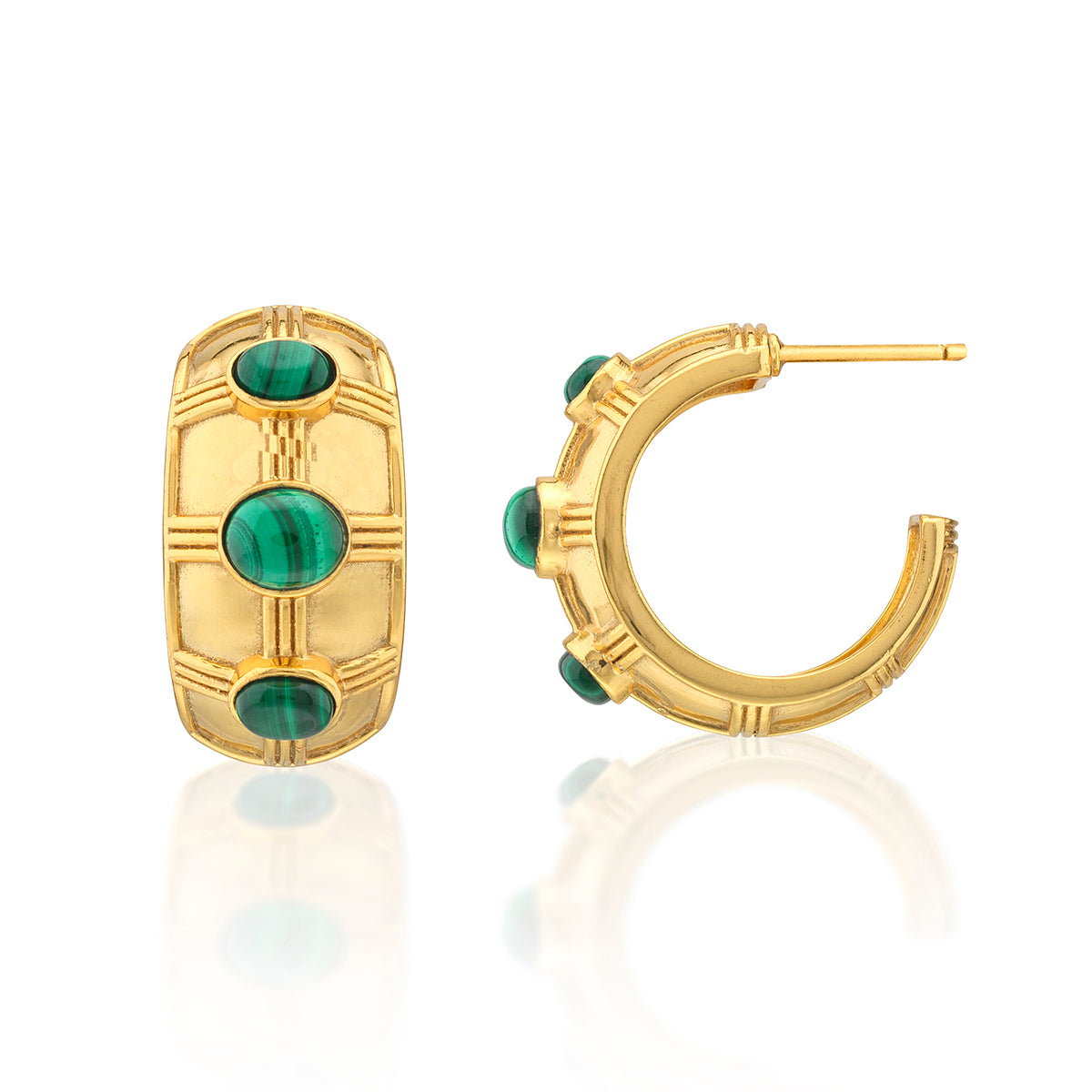 Cleopatra Bold Hoop Earrings - Malachite Detail