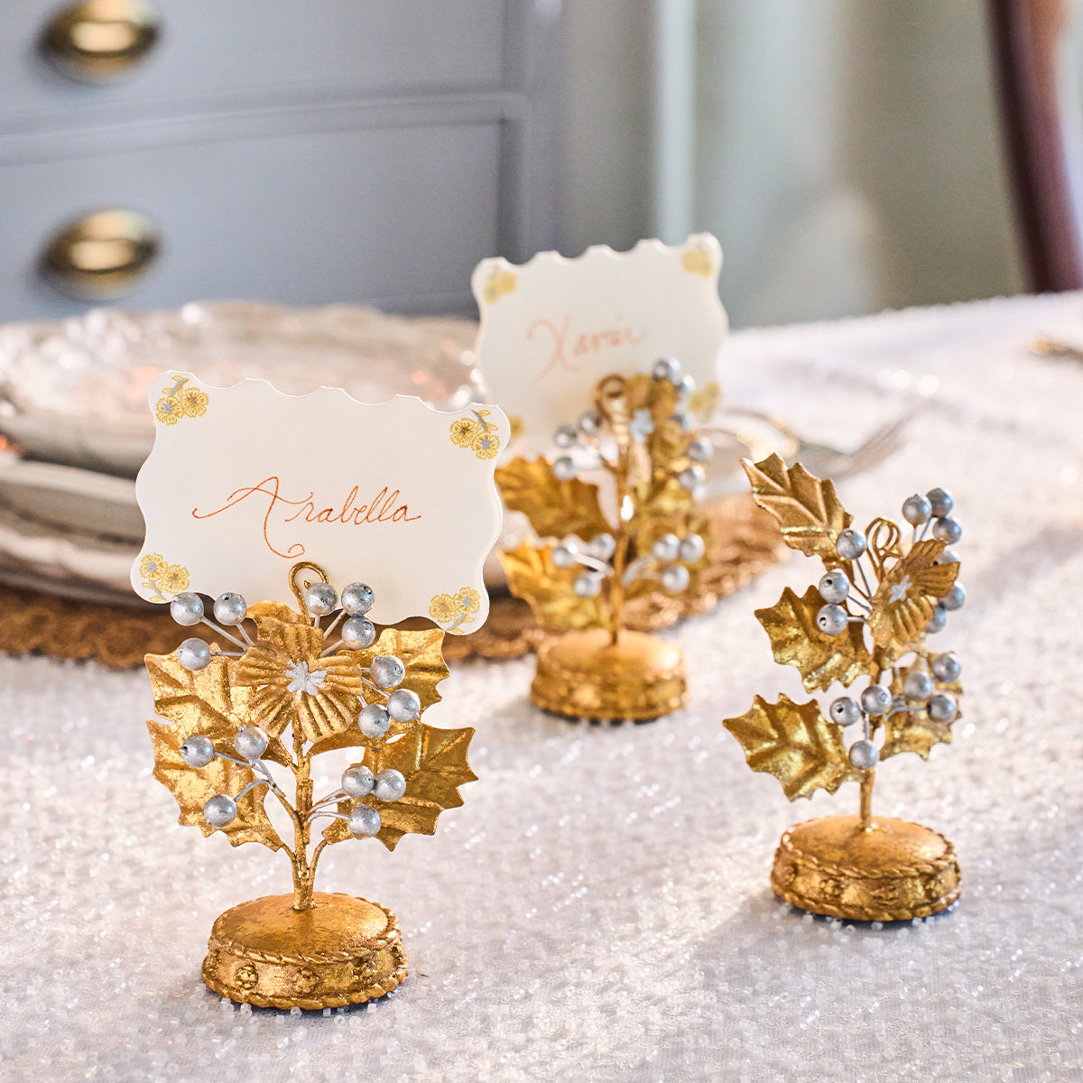 Forest Walk Holly Place Card Holder - Gold/Silver - alternate angle