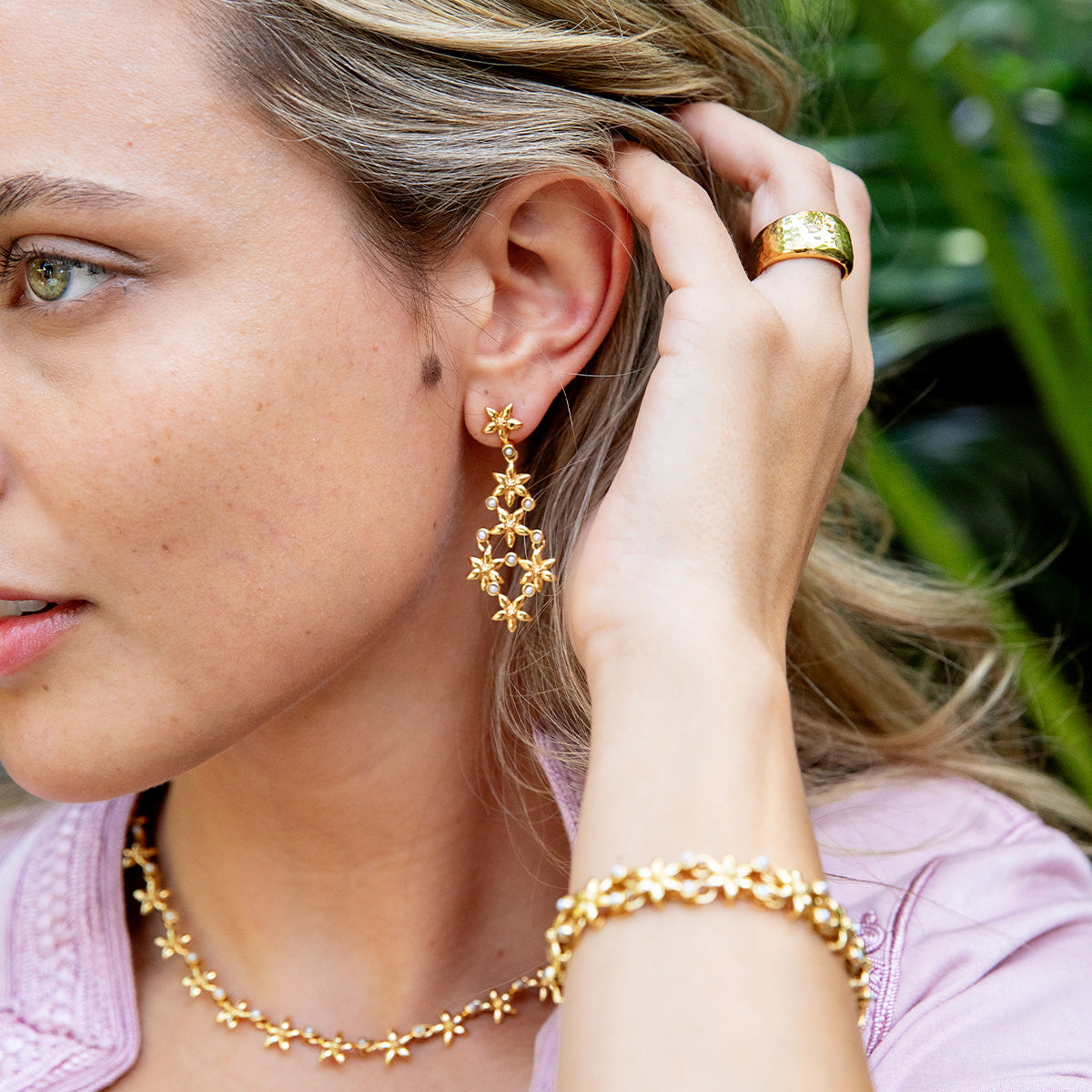 Jasmine Drop Earrings Pearl White, alternate angle