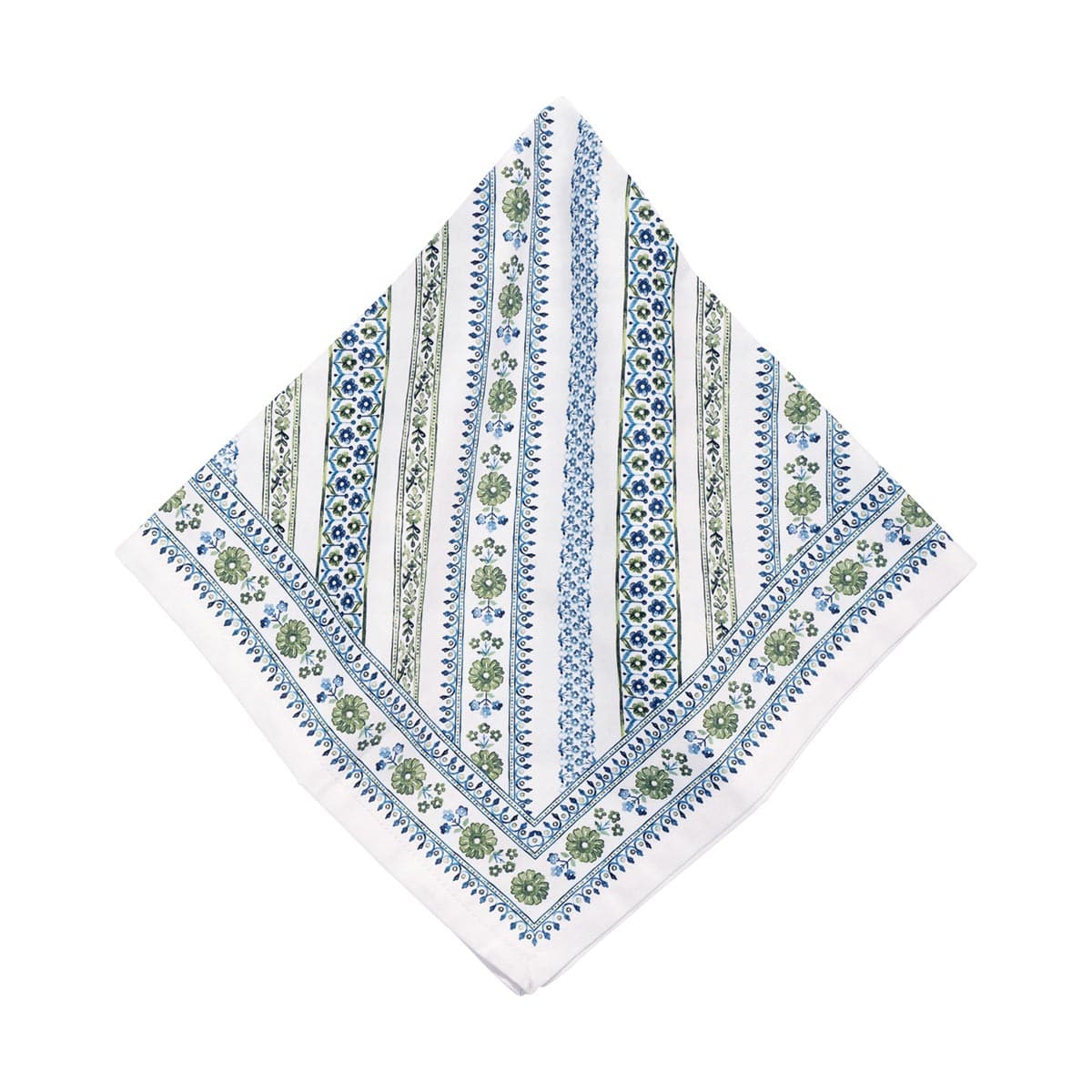 This cotton sateen napkin was inspired by our meanderings through the ancient streets of Seville where we fell in love with the ancient city’s hand-painted tiles, and created this charming striped motif in the refreshing and tranquil colors of the Spanish countryside.