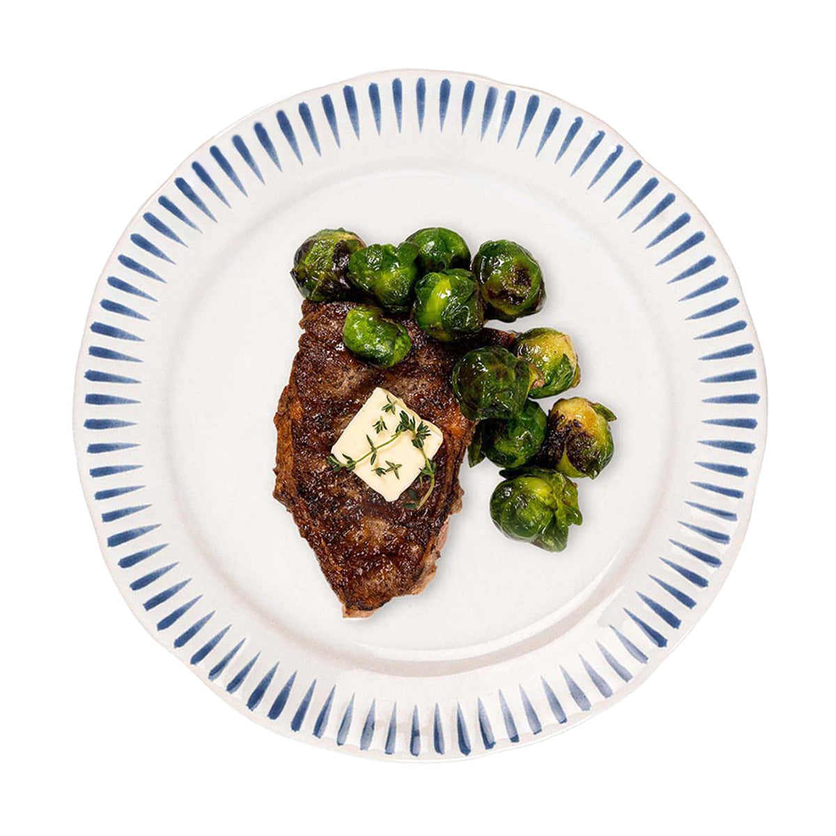 Sitio Stripe Dinner Plate - Delft Blue, styled table setting view