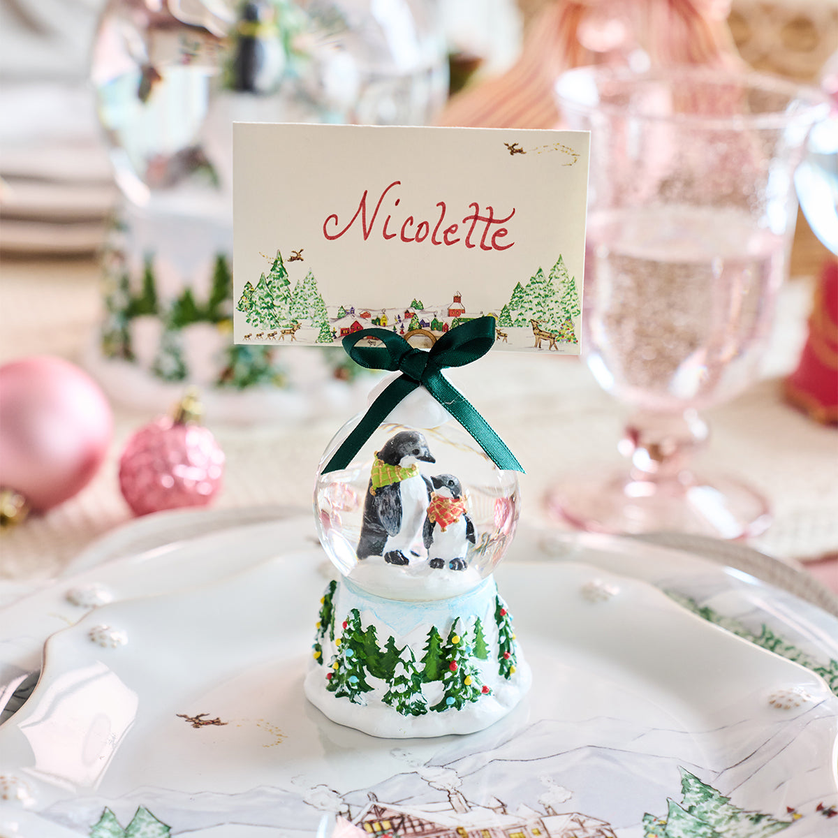 Berry & Thread North Pole Penguin Snow Globe Place Card Holder - alternate angle