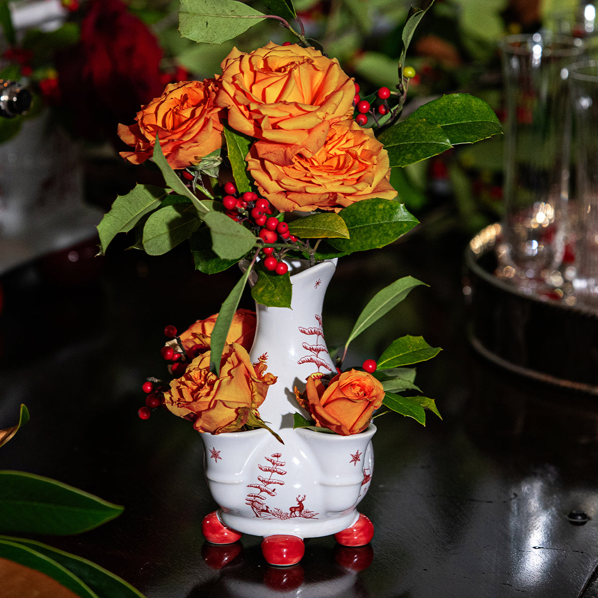 Country Estate Winter Frolic 6" Tulipiere Vase - Ruby - scale reference view