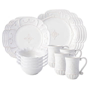 From our Jardins du Monde Collection - Nobly trimmed and hedged with elements of classical symmetry from our four enchanting gardens, this unifying plate adds a dash of elegant grandeur to any table. Our 16 piece setting includes: 4 dinner plates, 4 dessert/salad plates, 4 cereal/ice cream bowls, and 4 mugs.