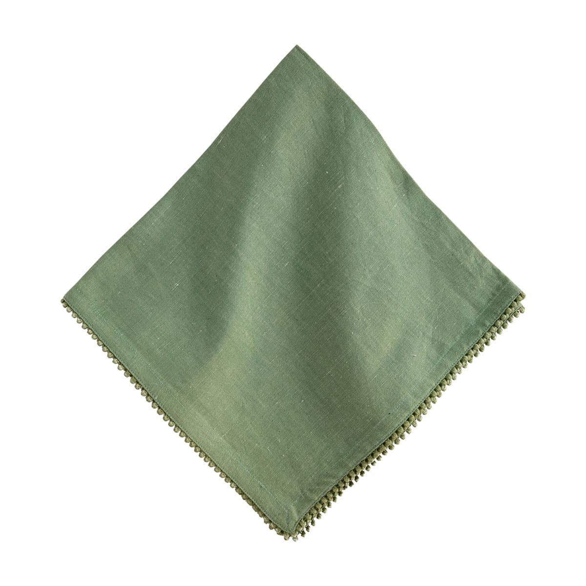 Add a lovely layer of understated adornment to the table with these beautiful linen napkins of woven cotton that are trimmed with a border of tiny, embroidered knotting for subtle embellishment. Offered in fun and fabulous colors of flint, saffron, persimmon and watercress.