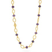 24" chain necklace with gold chains and violet jade.
