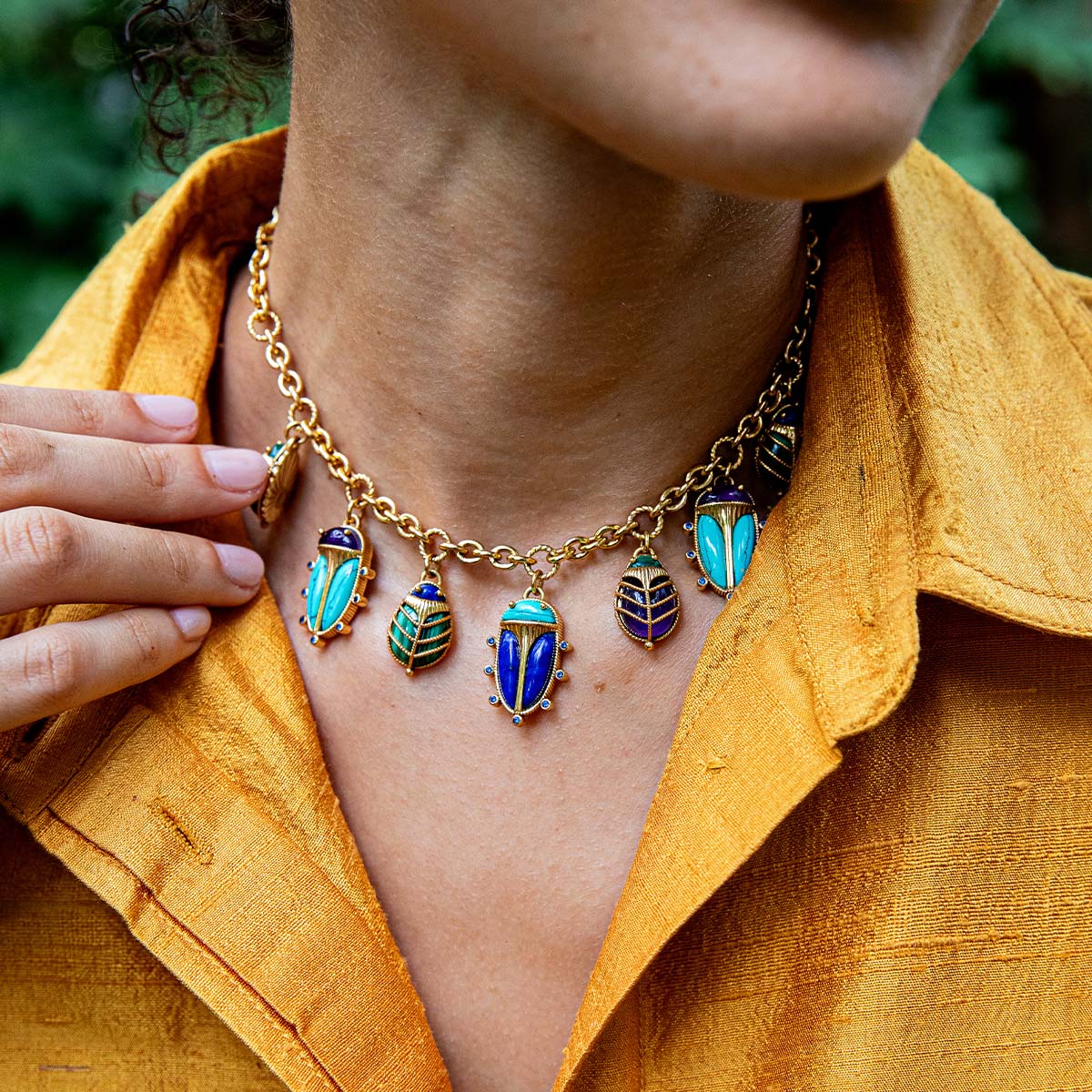 Scarab Family Necklace 16in 2in Multi in multicolor, alternate angle