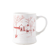 Our charming English Country Estate is snow covered for the holidays! In this latest chapter of the estate at Christmastime, Santa & Merry celebrate with all the North Pole inhabitants. This generously sized mug features illustrations of the elves ice skating on the pond outside the Boathouse, and Santa & Merry walking arm and arm through the estate.